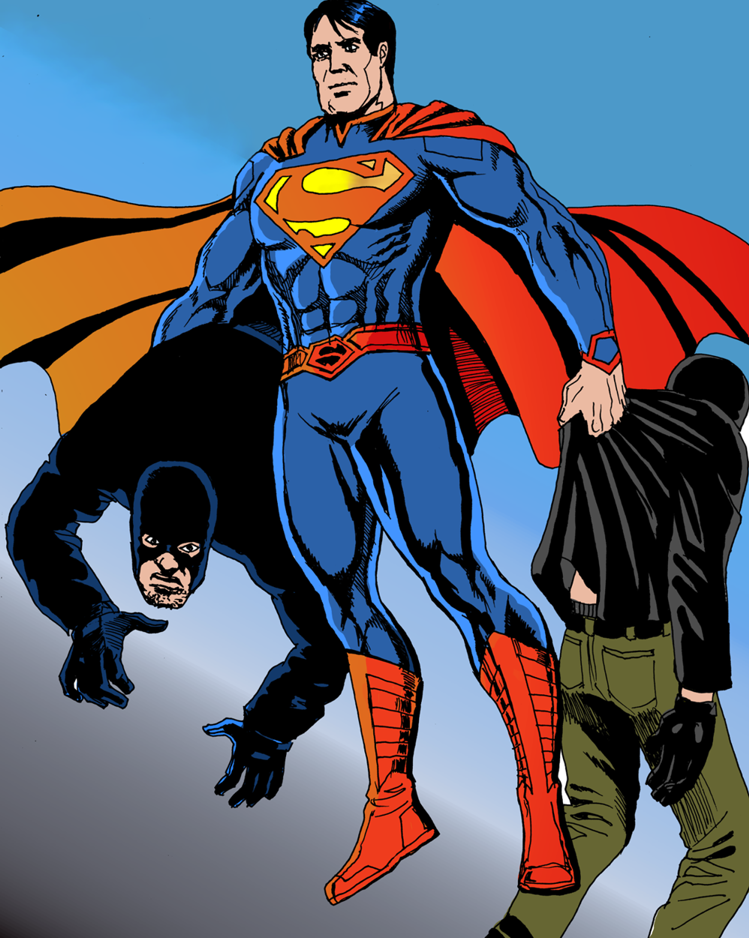 SUPERMAN CAPTURES TWO CRIMINALS dc comic art